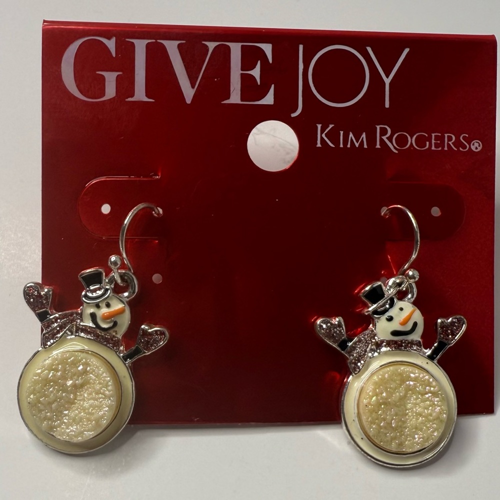 Kim Rogers Festive Snowman Earrings with Cream and Silver